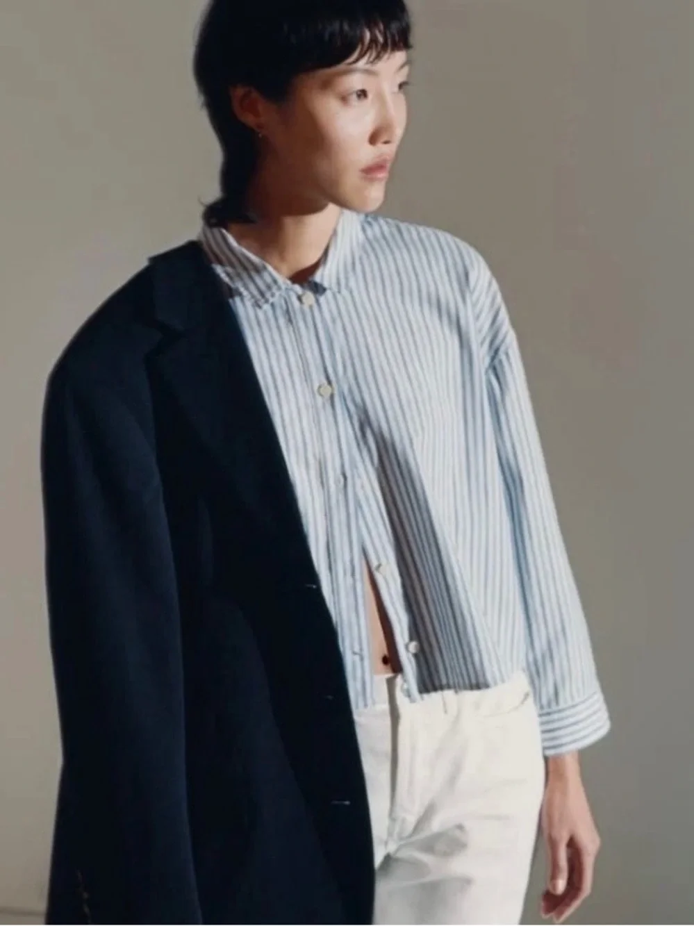 Everlane Cropped Striped Cotton Button Down The Woven PJ Top NWT Small - Picture 4 of 13